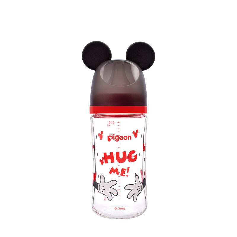 贝亲迪士尼自然实感Ⅲ宽口径玻璃彩绘奶瓶240ml（L号奶嘴）甜蜜拥抱（6/48箱）